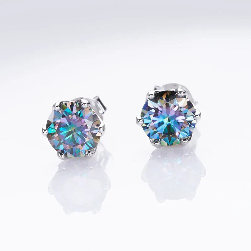 1ct-4ct D Color VVS1 3EX Round Moissanite Stud Earrings Platinum Plated 925 BandsCo Straps