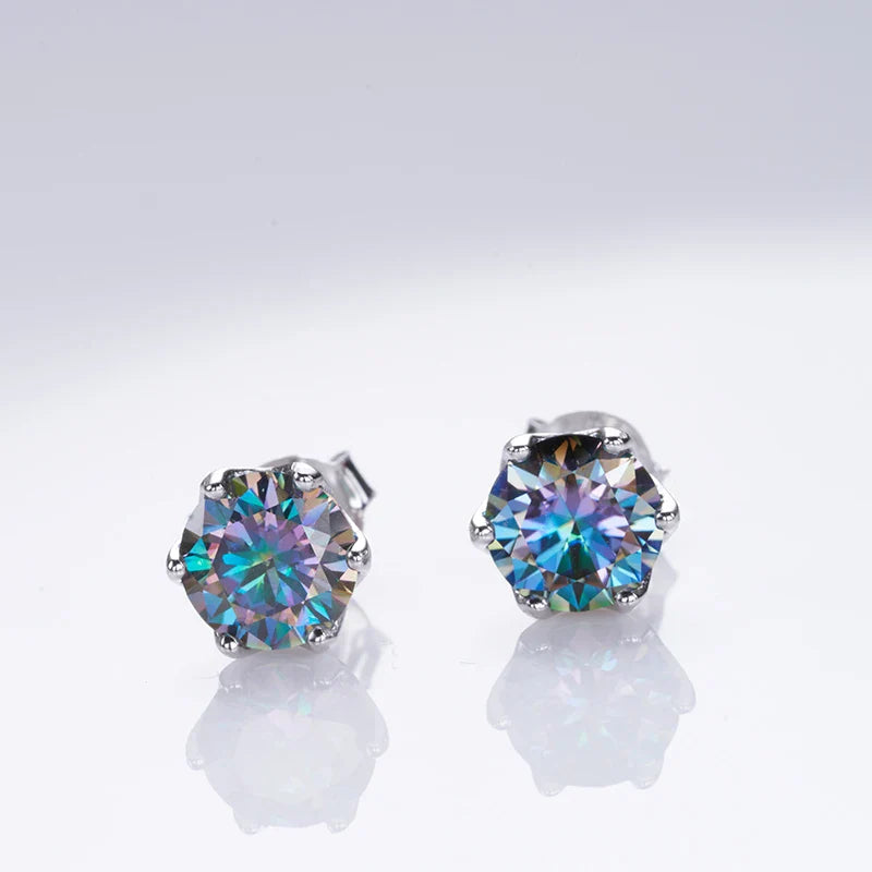 1ct-4ct D Color VVS1 3EX Round Moissanite Stud Earrings Platinum Plated 925 BandsCo Straps