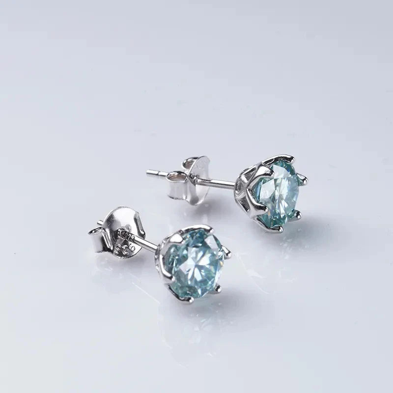 1ct-4ct D Color VVS1 3EX Round Moissanite Stud Earrings Platinum Plated 925 BandsCo Straps