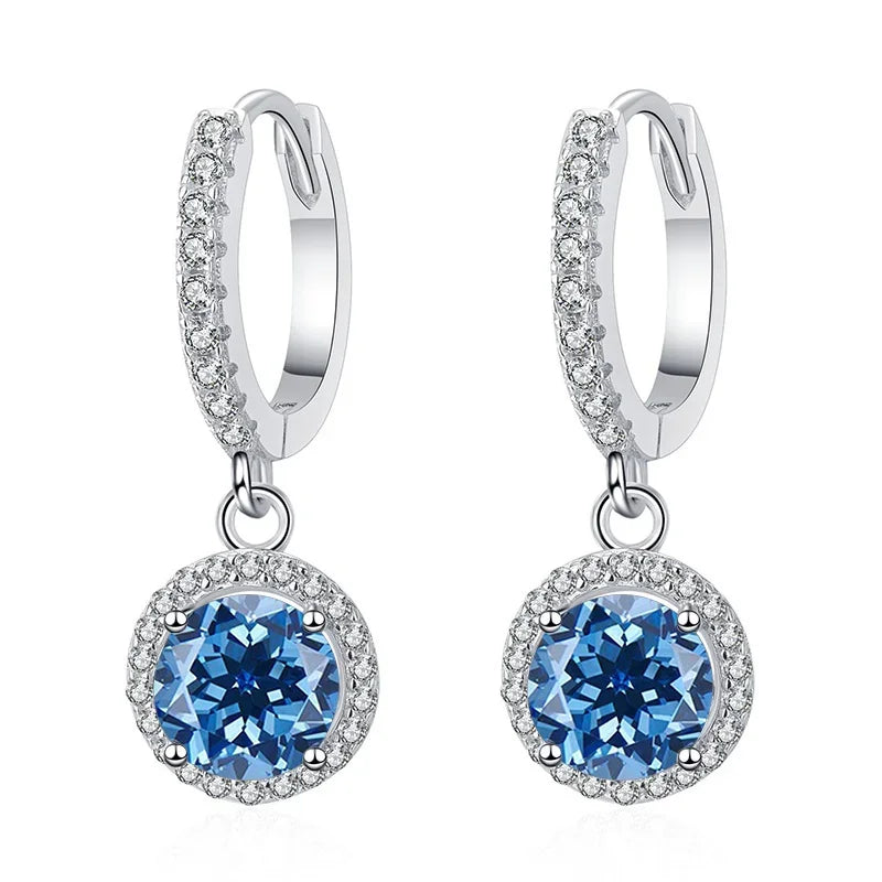1Ct 6.5mm Blue Green Moissanite Drop Earrings For Women S925 Sterling BandsCo Straps