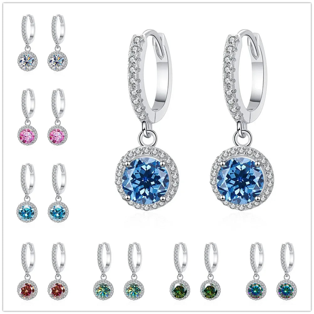 1Ct 6.5mm Blue Green Moissanite Drop Earrings For Women S925 Sterling BandsCo Straps