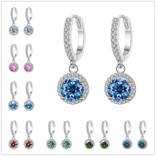 1Ct 6.5mm Blue Green Moissanite Drop Earrings For Women S925 Sterling BandsCo Straps