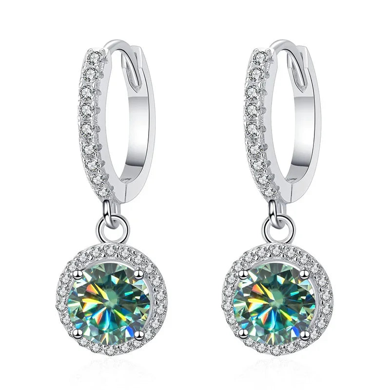 1Ct 6.5mm Blue Green Moissanite Drop Earrings For Women S925 Sterling BandsCo Straps