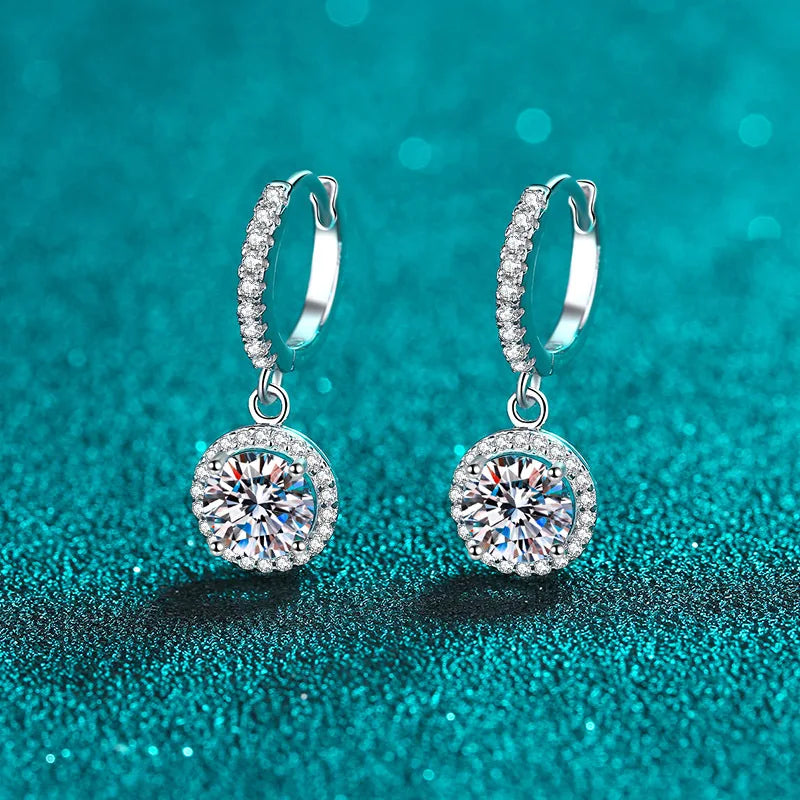1Ct 6.5mm Blue Green Moissanite Drop Earrings For Women S925 Sterling BandsCo Straps