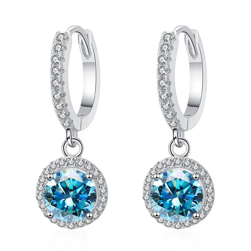 1Ct 6.5mm Blue Green Moissanite Drop Earrings For Women S925 Sterling BandsCo Straps