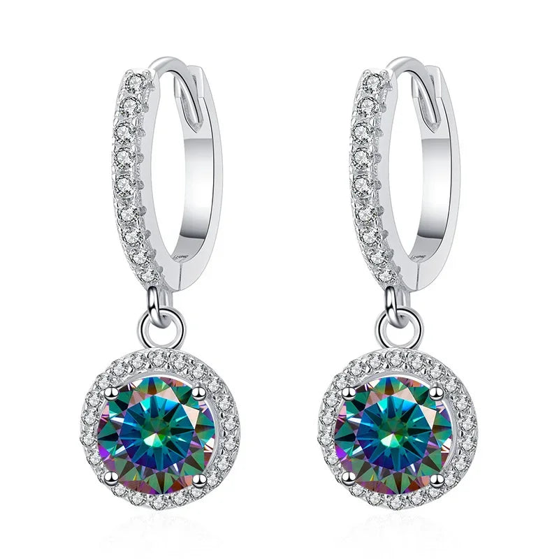 1Ct 6.5mm Blue Green Moissanite Drop Earrings For Women S925 Sterling BandsCo Straps
