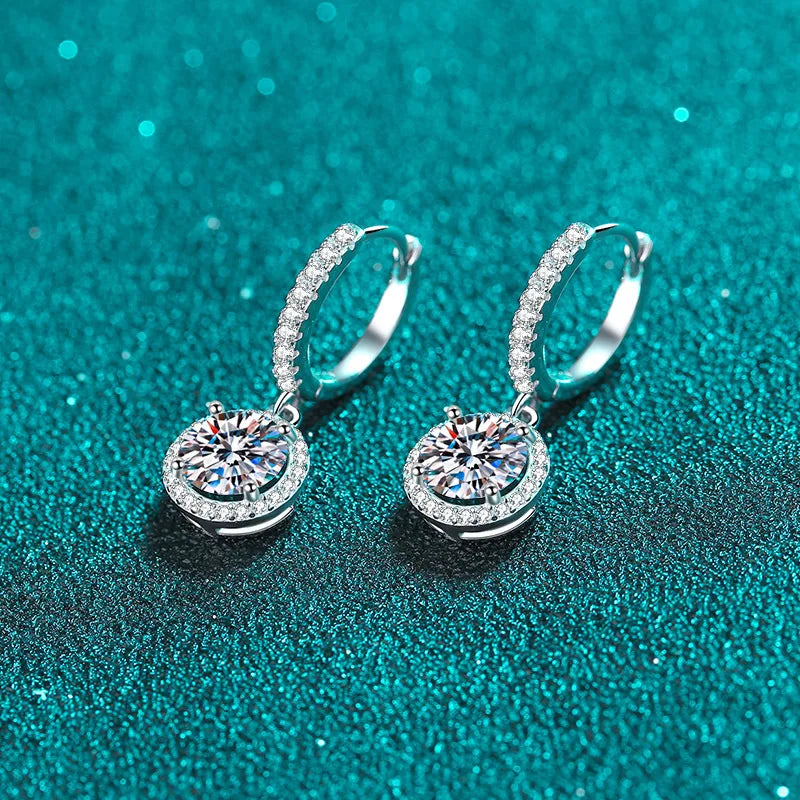 1Ct 6.5mm Blue Green Moissanite Drop Earrings For Women S925 Sterling BandsCo Straps