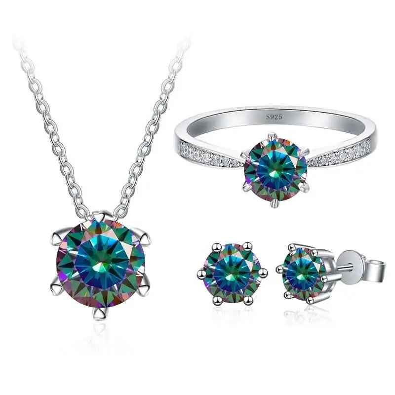 1ct D Color Moissanite Bridal Set 925 Sterling Silver Ring Earring Necklace BandsCo Straps
