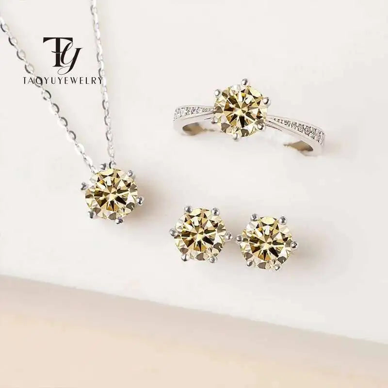 1ct D Color Moissanite Bridal Set 925 Sterling Silver Ring Earring Necklace BandsCo Straps