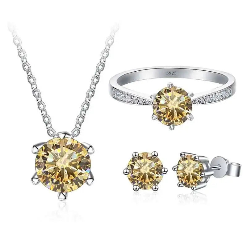 1ct D Color Moissanite Bridal Set 925 Sterling Silver Ring Earring Necklace BandsCo Straps