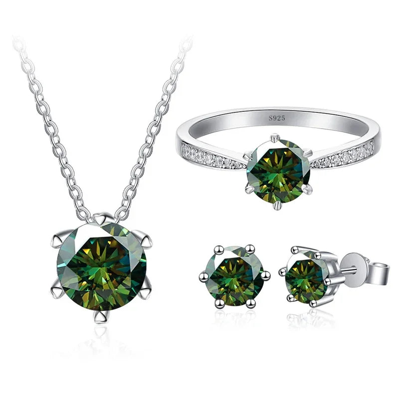 1ct D Color Moissanite Bridal Set 925 Sterling Silver Ring Earring Necklace BandsCo Straps