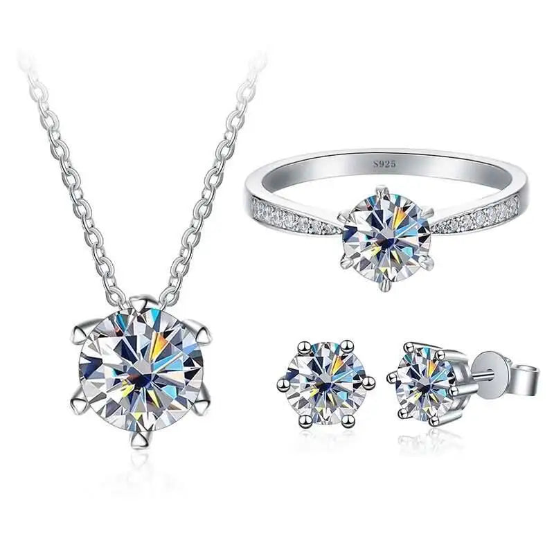 1ct D Color Moissanite Bridal Set 925 Sterling Silver Ring Earring Necklace BandsCo Straps