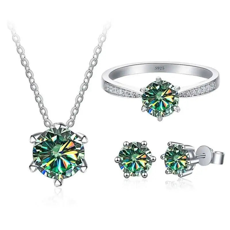 1ct D Color Moissanite Bridal Set 925 Sterling Silver Ring Earring Necklace BandsCo Straps