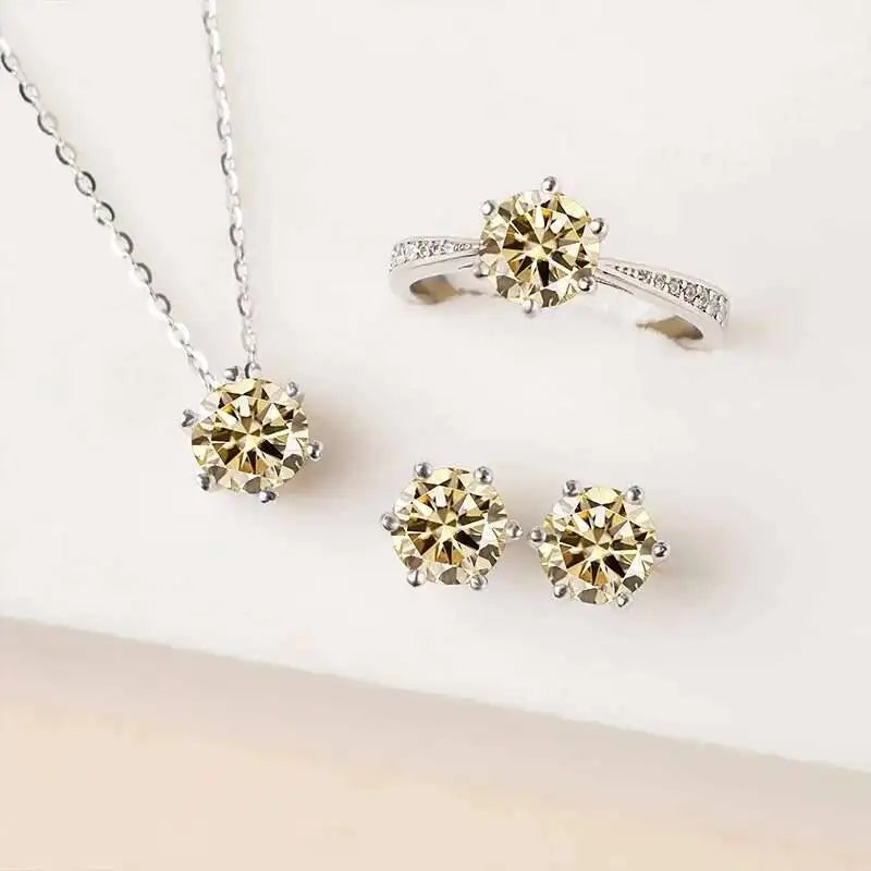 1ct D Color Moissanite Bridal Set 925 Sterling Silver Ring Earring Necklace BandsCo Straps