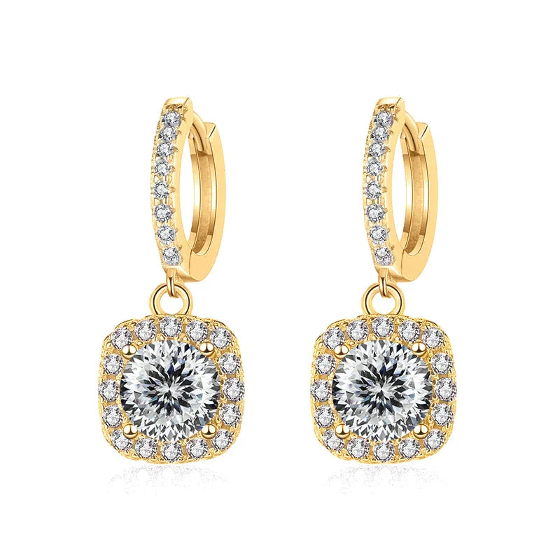 1ct GRA-Certified Moissanite Drop Earrings VVS D 18K Gold Plated 925 Sterling BandsCo Straps