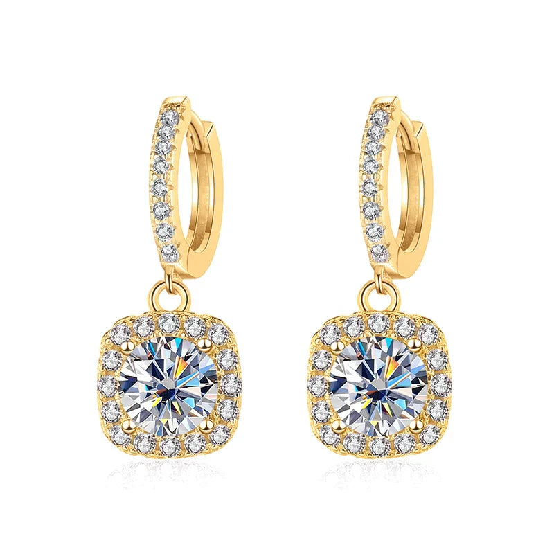 1ct GRA-Certified Moissanite Drop Earrings VVS D 18K Gold Plated 925 Sterling BandsCo Straps