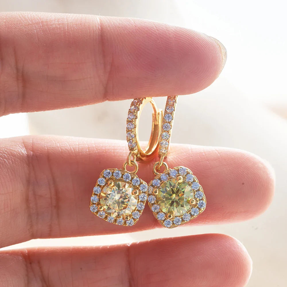 1ct GRA-Certified Moissanite Drop Earrings VVS D 18K Gold Plated 925 Sterling BandsCo Straps
