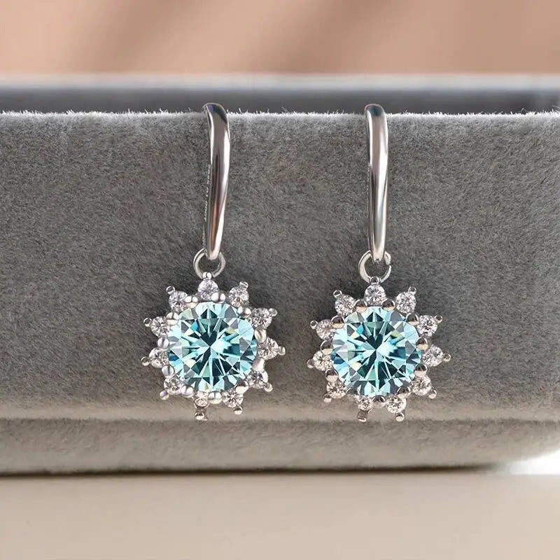1CT Moissanite Drop Earrings 925 Sterling Silver Colorful Green Blue Pink BandsCo Straps