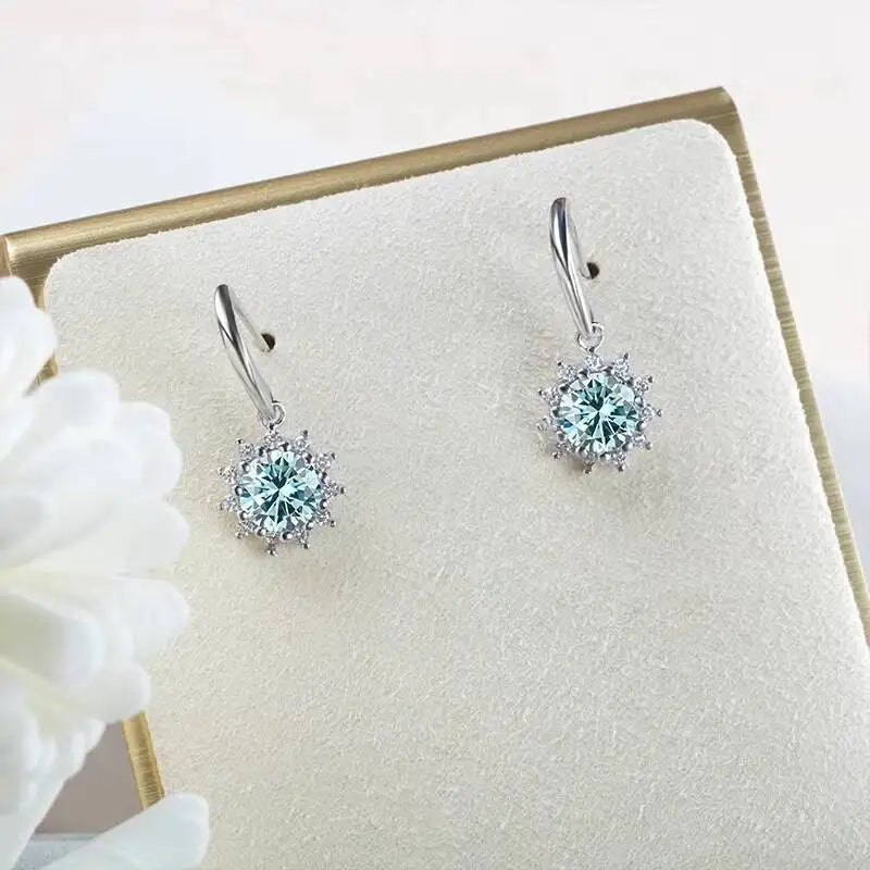 1CT Moissanite Drop Earrings 925 Sterling Silver Colorful Green Blue Pink BandsCo Straps