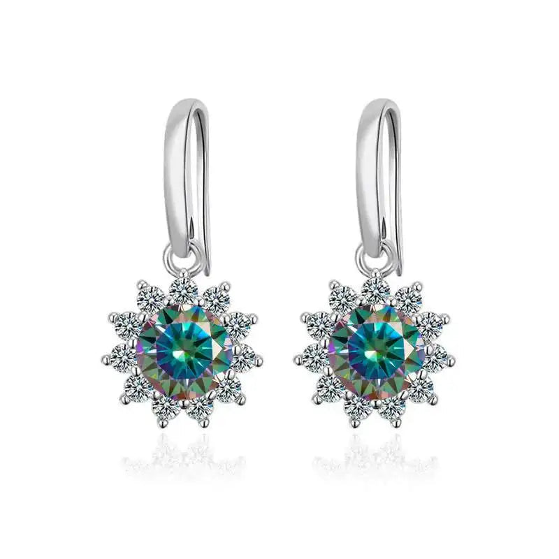 1CT Moissanite Drop Earrings 925 Sterling Silver Colorful Green Blue Pink BandsCo Straps