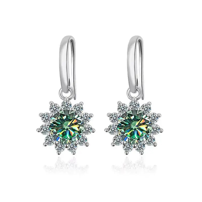 1CT Moissanite Drop Earrings 925 Sterling Silver Colorful Green Blue Pink BandsCo Straps