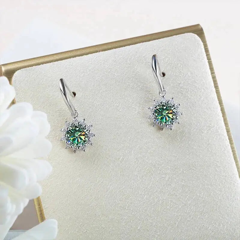 1CT Moissanite Drop Earrings 925 Sterling Silver Colorful Green Blue Pink BandsCo Straps