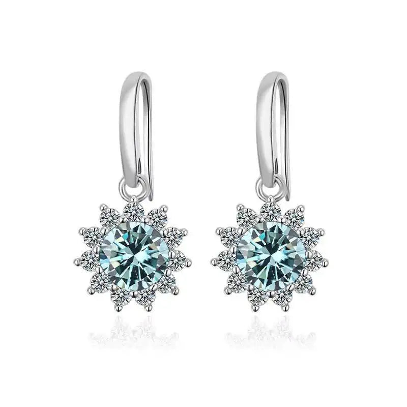 1CT Moissanite Drop Earrings 925 Sterling Silver Colorful Green Blue Pink BandsCo Straps