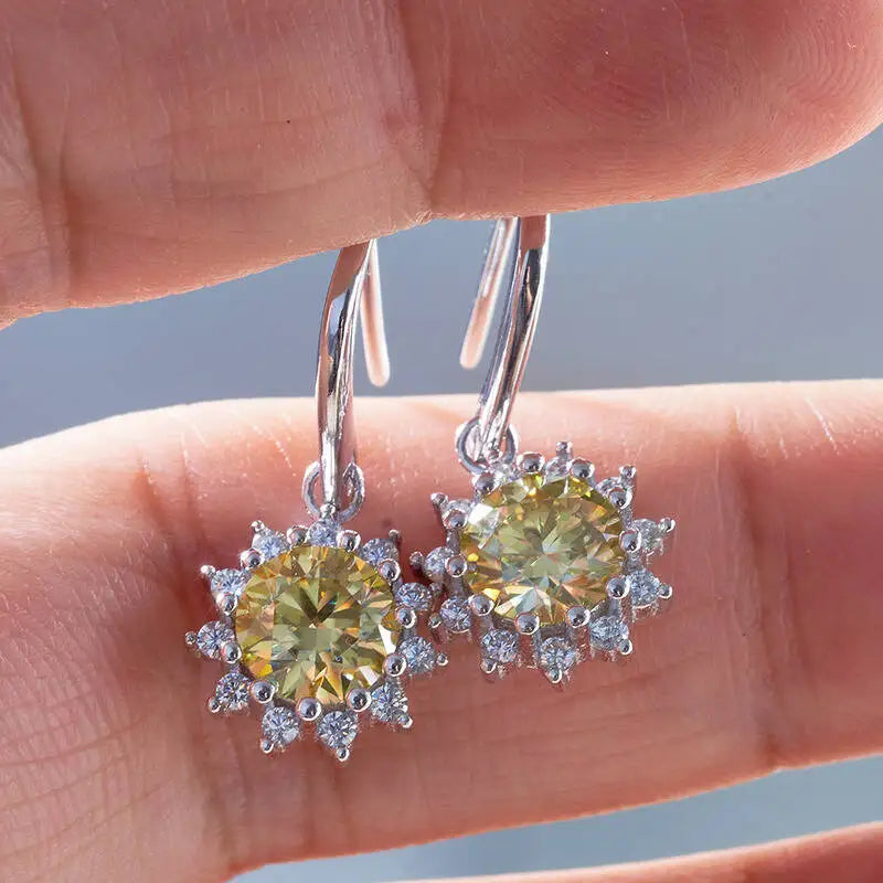 1CT Moissanite Drop Earrings 925 Sterling Silver Colorful Green Blue Pink BandsCo Straps