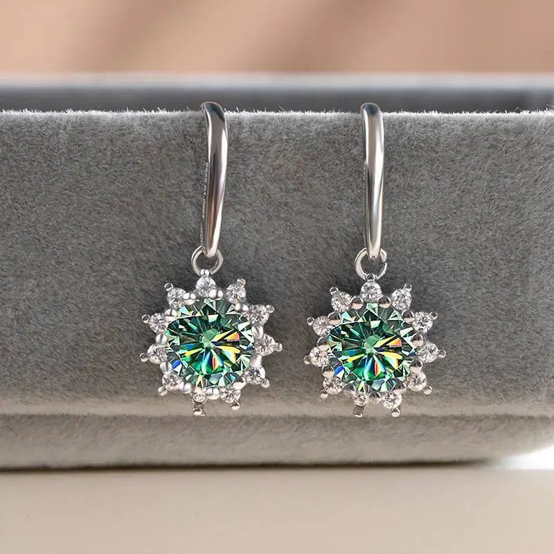 1CT Moissanite Drop Earrings 925 Sterling Silver Colorful Green Blue Pink BandsCo Straps