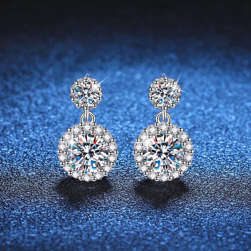 1ct Moissanite Drop Earrings For Women Sterling S925 18K White Gold Plated BandsCo Straps