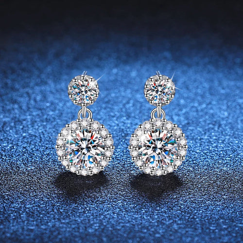 1ct Moissanite Drop Earrings For Women Sterling S925 18K White Gold Plated BandsCo Straps