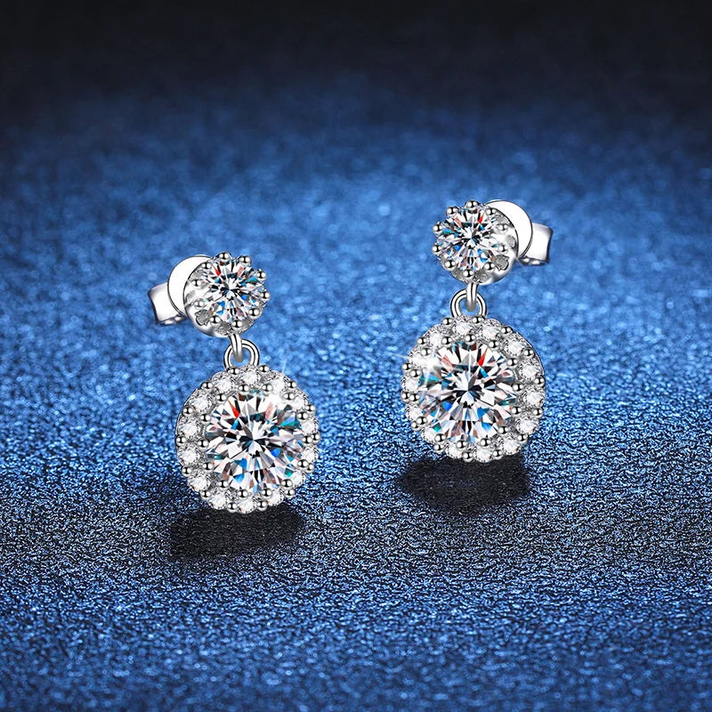 1ct Moissanite Drop Earrings For Women Sterling S925 18K White Gold Plated BandsCo Straps