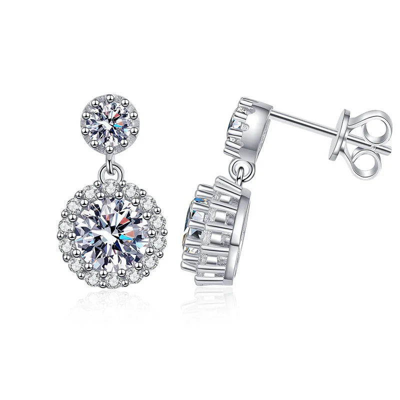 1ct Moissanite Drop Earrings For Women Sterling S925 18K White Gold Plated BandsCo Straps