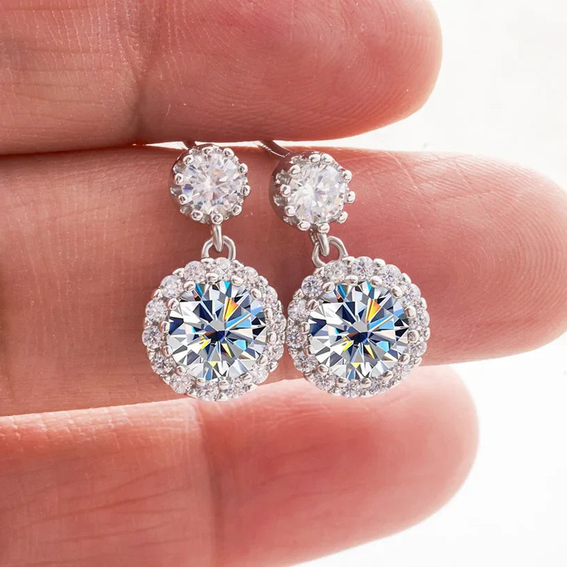 1ct Moissanite Drop Earrings For Women Sterling S925 18K White Gold Plated BandsCo Straps