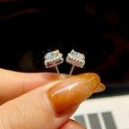 1CT Moissanite Square Halo Stud Earrings 925 Sterling Silver Classic Bridal