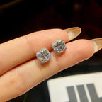 1CT Moissanite Square Halo Stud Earrings 925 Sterling Silver Classic Bridal
