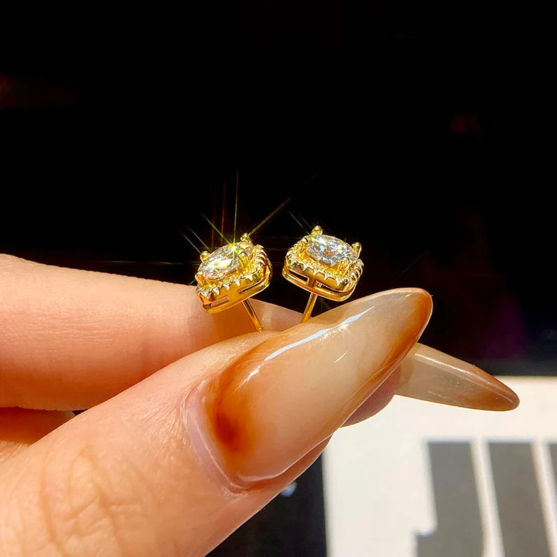 1CT Moissanite Square Halo Stud Earrings 925 Sterling Silver Classic Bridal