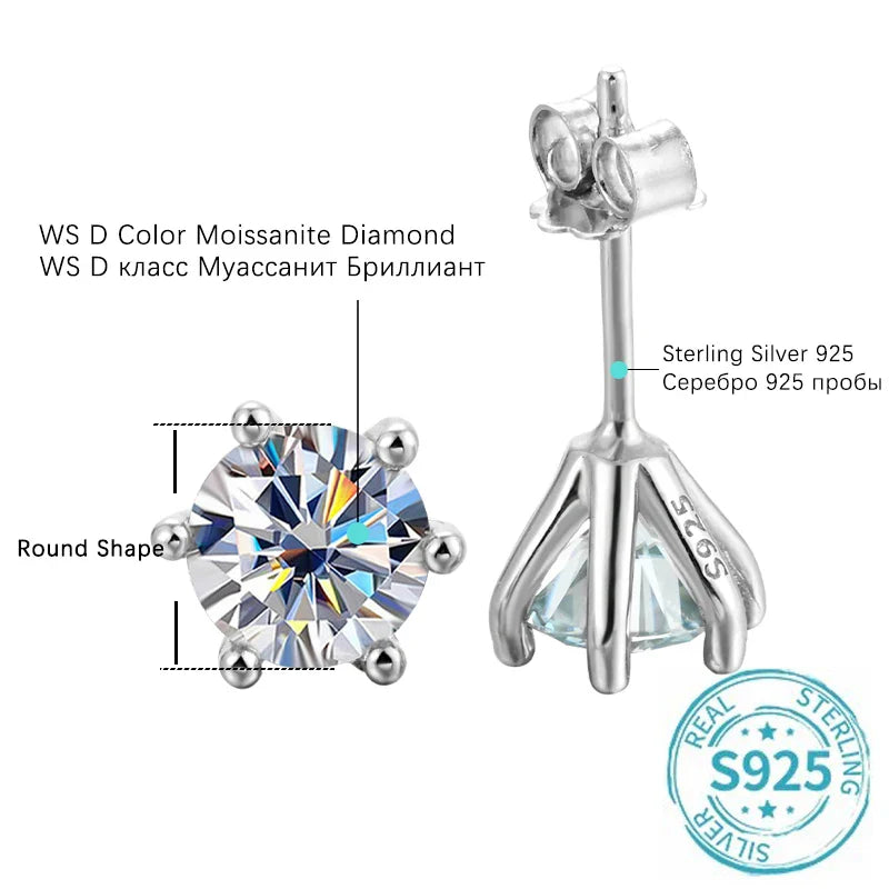 1ct Moissanite Stud Earrings For Women GRA Certified 18K White Gold Plated BandsCo Straps
