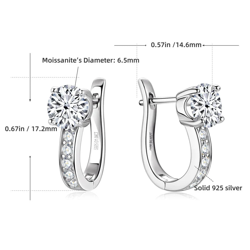 1ct Moissanite U-Shape Hoop Earrings 925 Sterling Silver D VVS1 Women Gift BandsCo Straps