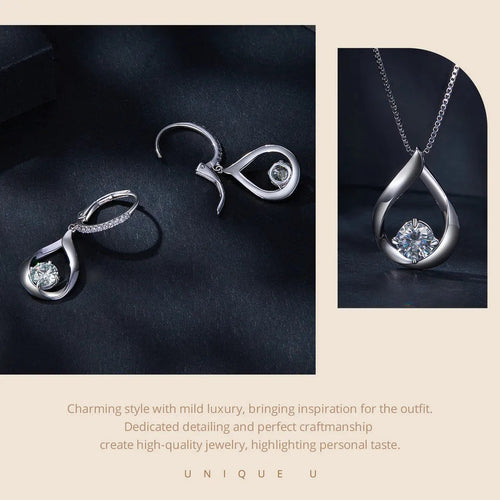1CT Moissanite Waterdrop Necklace And Drop Earrings 925 Sterling Silver Wedding Bridal Jewelry Set BandsCo Straps