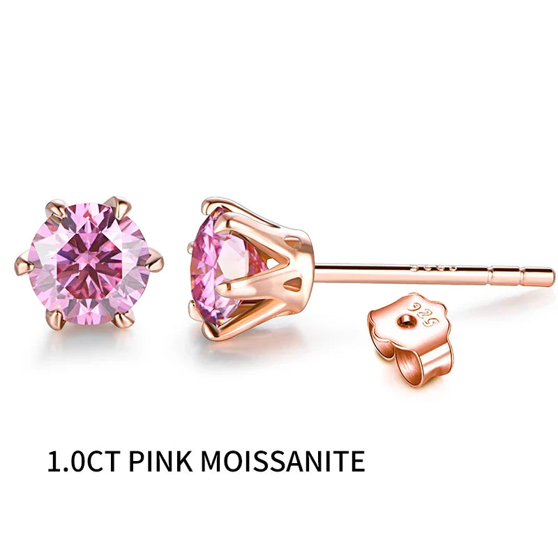 Colored Moissanite 1ct Round Cut Stud Earrings DVVS1 Lab Created 18K Gold BandsCo Straps