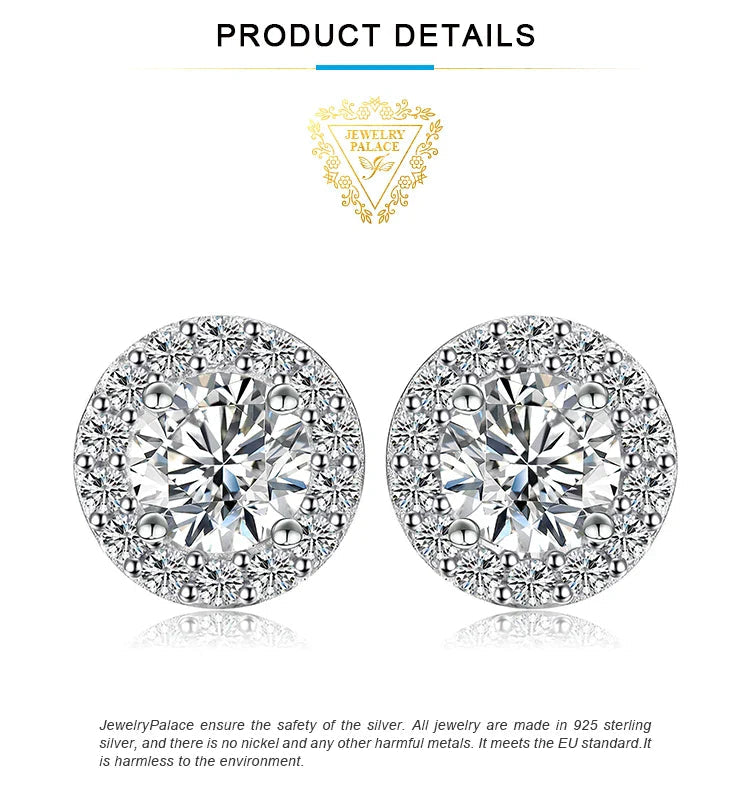 1ct Round D-Color Moissanite Halo Stud Earrings 925 Sterling Silver Plated BandsCo Straps