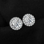 1ct Round D-Color Moissanite Halo Stud Earrings 925 Sterling Silver Plated BandsCo Straps