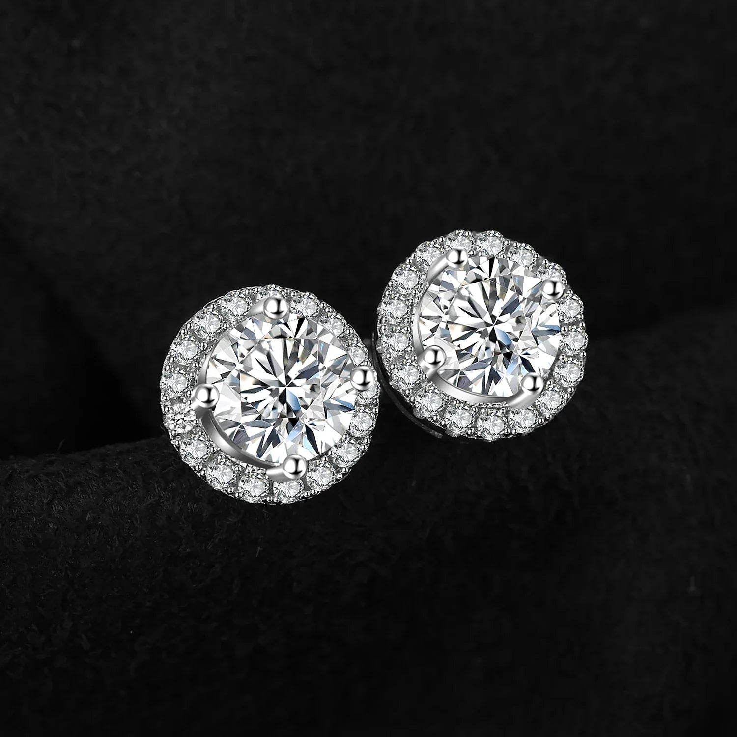 1ct Round D-Color Moissanite Halo Stud Earrings 925 Sterling Silver Plated BandsCo Straps