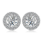 1ct Round D-Color Moissanite Halo Stud Earrings 925 Sterling Silver Plated BandsCo Straps