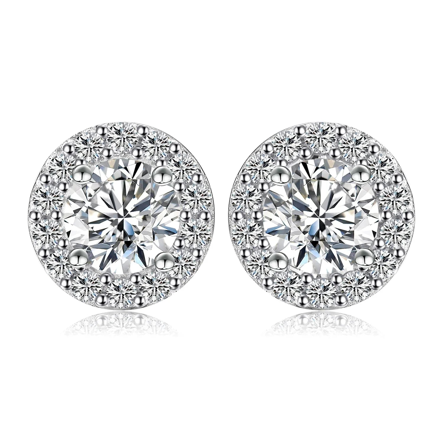 1ct Round D-Color Moissanite Halo Stud Earrings 925 Sterling Silver Plated BandsCo Straps