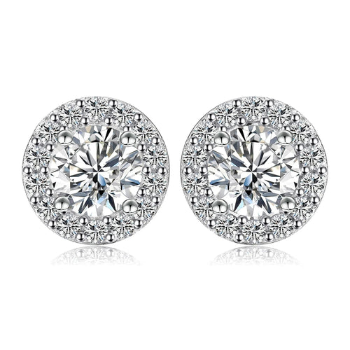 1ct Round D-Color Moissanite Halo Stud Earrings 925 Sterling Silver Plated BandsCo Straps