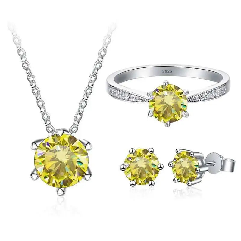 1ct D Color Moissanite Bridal Set 925 Sterling Silver Ring Earring Necklace BandsCo Straps