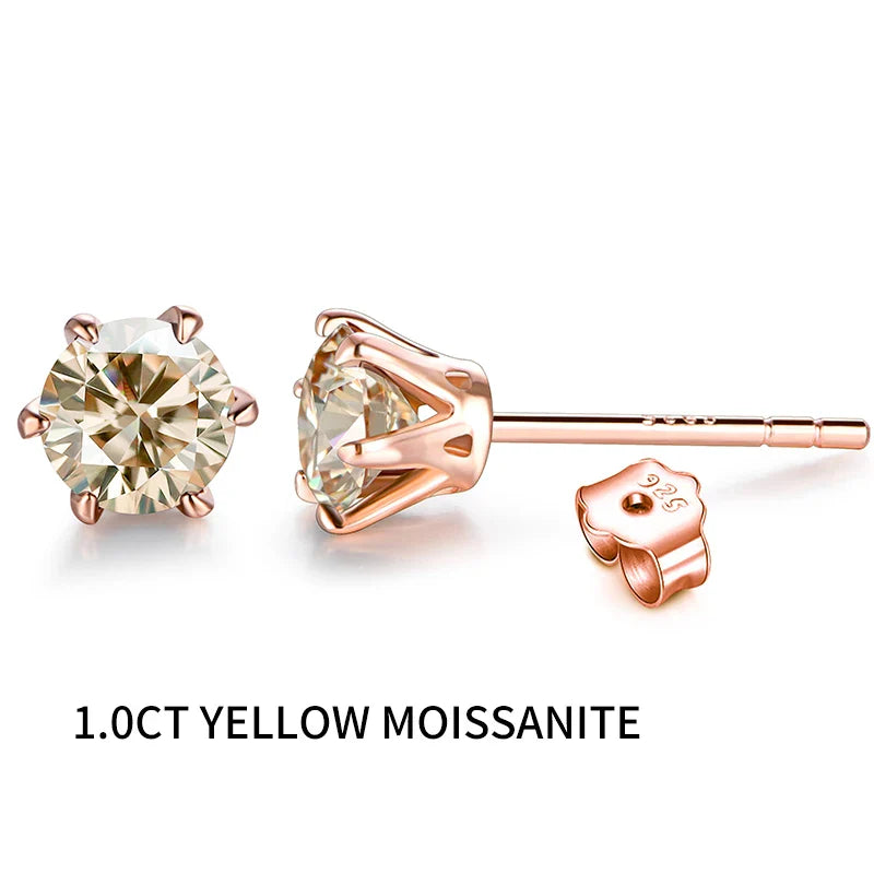 Colored Moissanite 1ct Round Cut Stud Earrings DVVS1 Lab Created 18K Gold BandsCo Straps