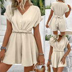 Women's Batwing Sleeve Kinked One-piece Shorts Pi-Mart